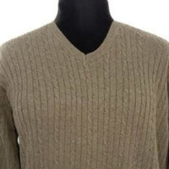 Izod Unisex Chunky Cableknit Green V Neck Grandpa Fisherman Sweater Large - Picture 4 of 8